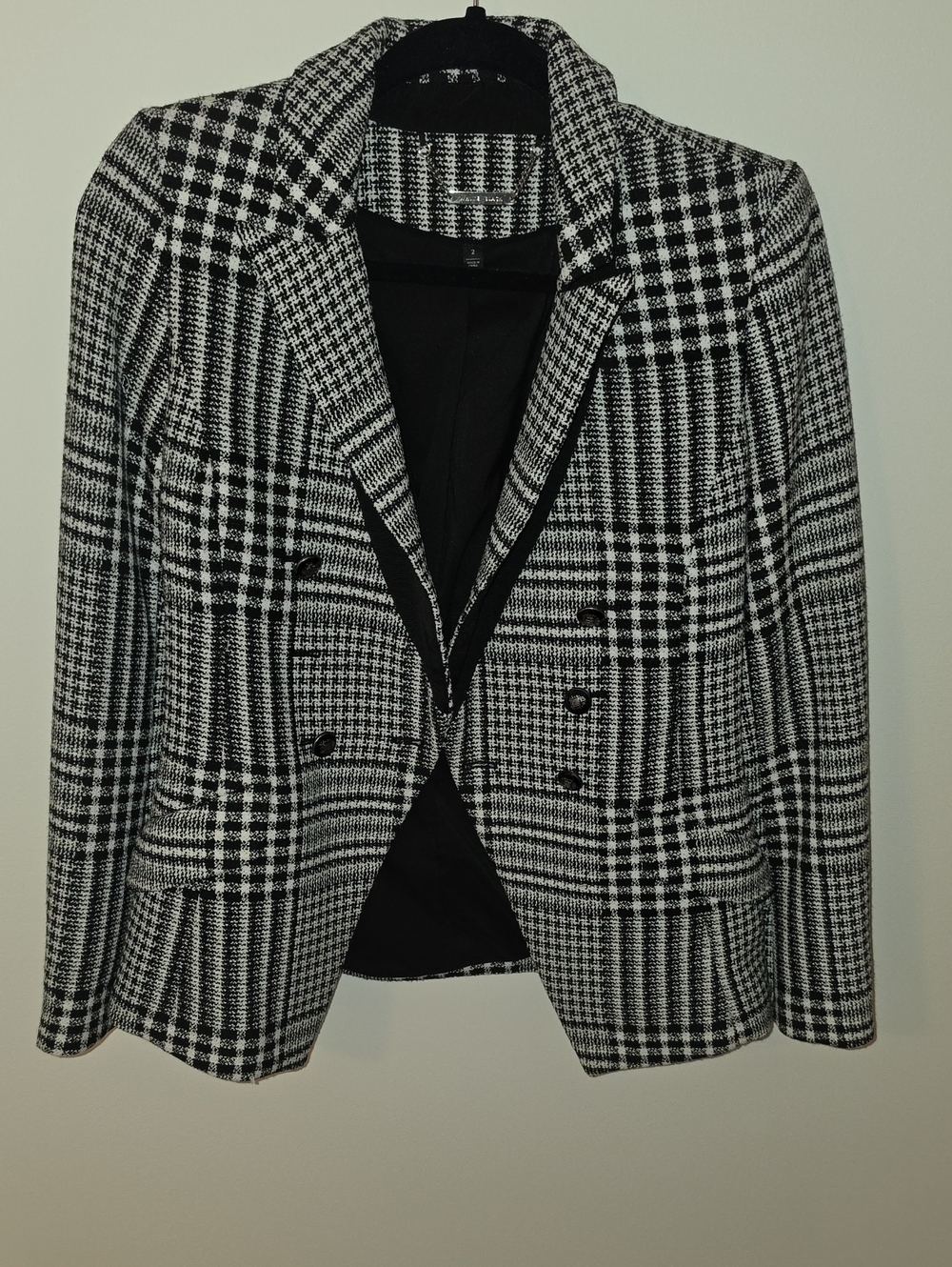 White House Black Market Black & White Glen Plaid Double-Breasted Blazer